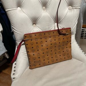 MCM Tan and Red Crossbody Bag